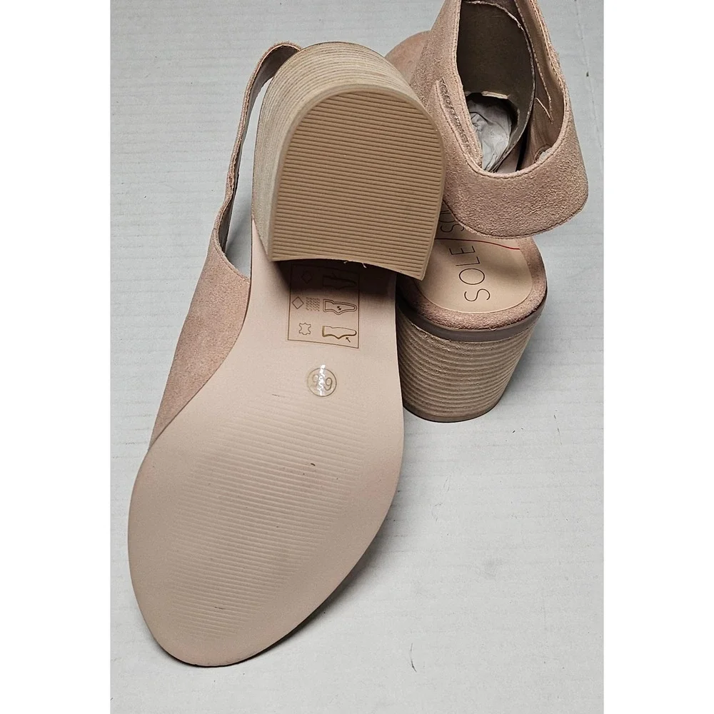 Sole Society Jagger Block Heel Peep Toe Booties Caramel Suede Women's Size 6.5‎